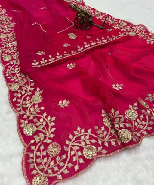 Vt 6083 T Fandy Satin Embroidery Worked Premium Saree Collection