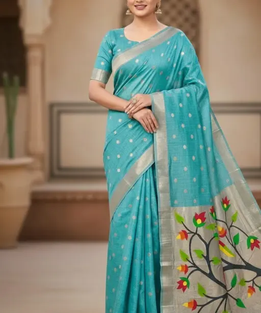 Vt 6086 T Soft Muga Cotton Paithani Saree Collection