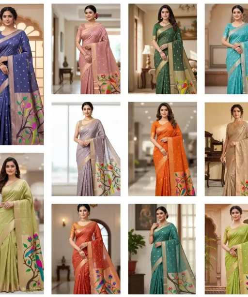 Vt 6086 T Soft Muga Cotton Paithani Saree Collection
