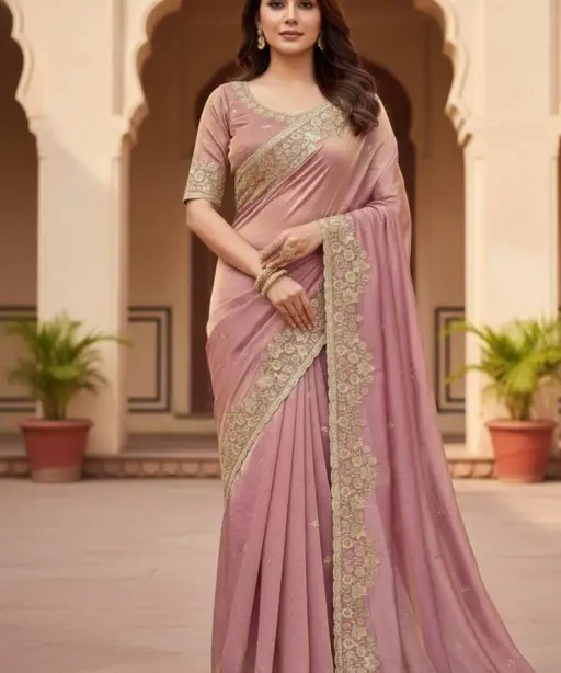 Vt 818 T Premium Fandy Satin Embroidery Saree Collection