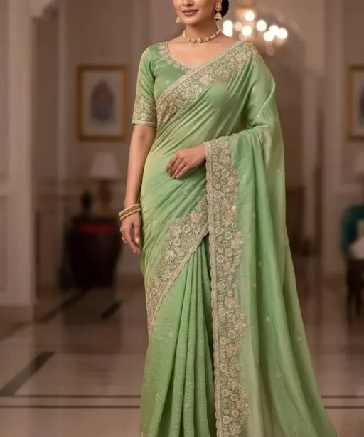 Vt 818 T Premium Fandy Satin Embroidery Saree Collection