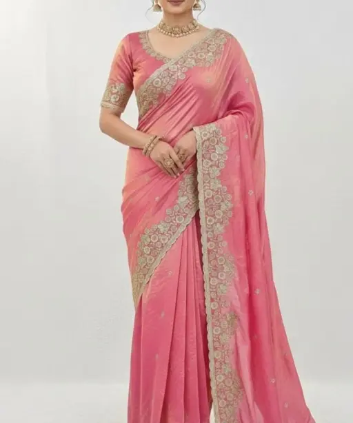 Vt 818 T Premium Fandy Satin Embroidery Saree Collection