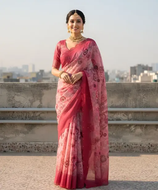 Vt 820 T Premium Gold Simmar Silk Printed Saree