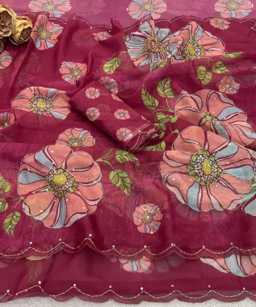 Vt 821 T Soft Tabby Organza Sequence Saree