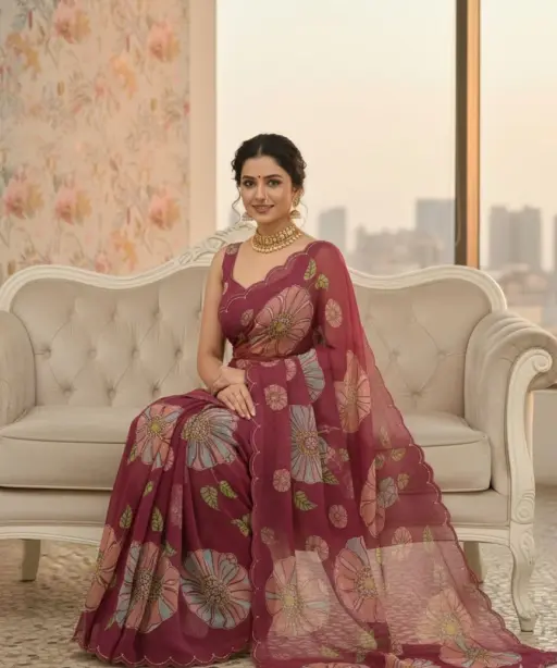 Vt 821 T Soft Tabby Organza Sequence Saree