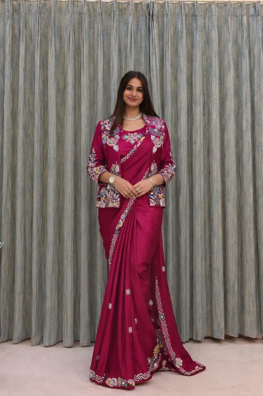 Bt 7142 Crep Satin Ready to Wear Saree with Koti Collection