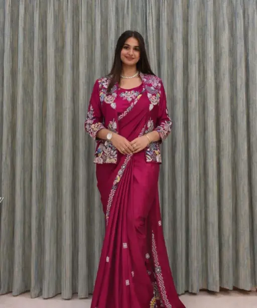 Bt 7142 Crep Satin Ready to Wear Saree with Koti Collection