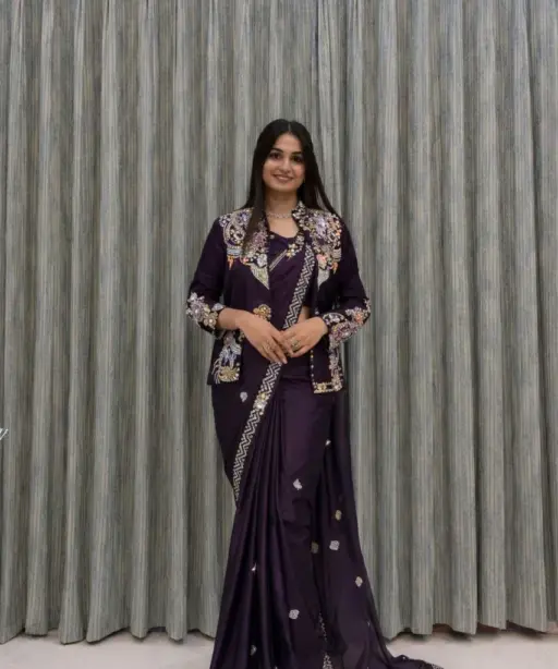 Bt 7142 Crep Satin Ready to Wear Saree with Koti Collection