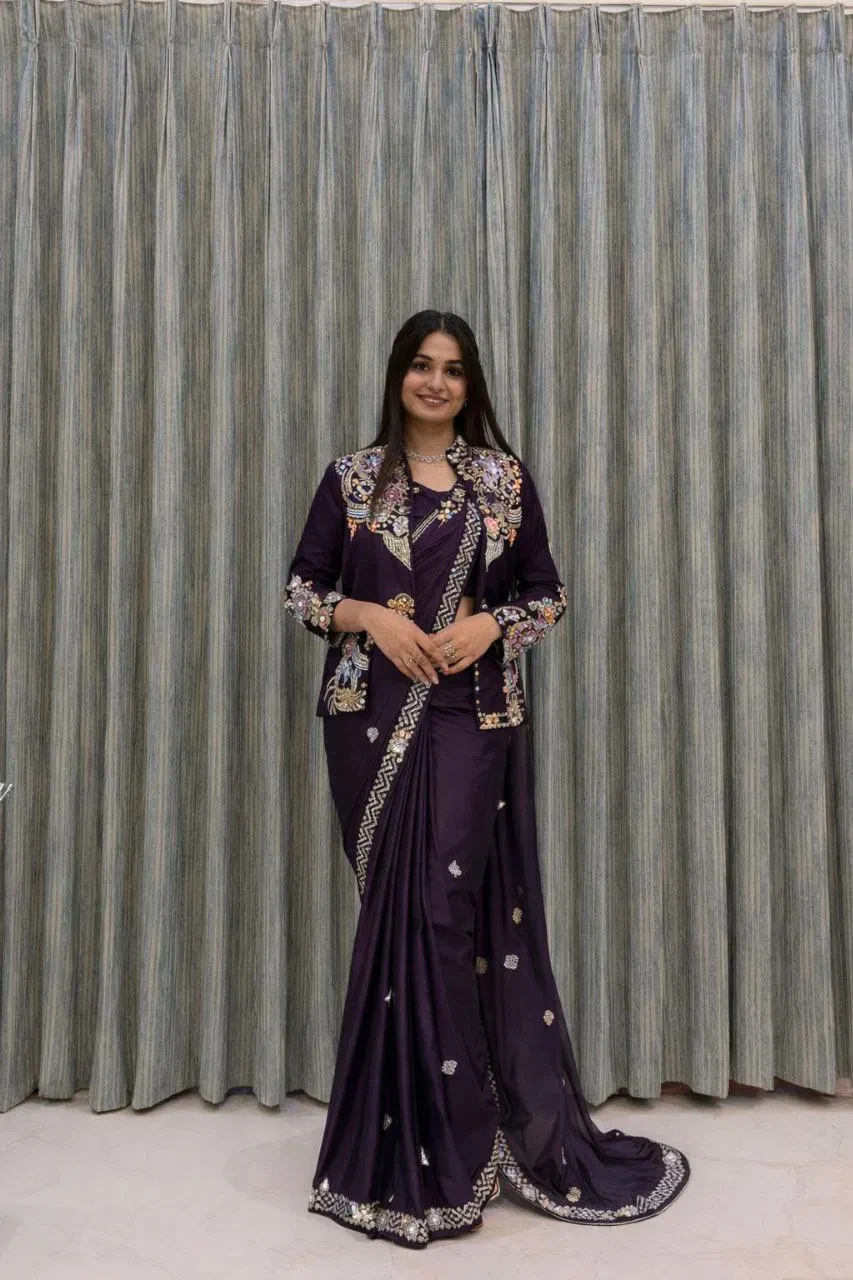 Bt 7142 Crep Satin Ready to Wear Saree with Koti Collection