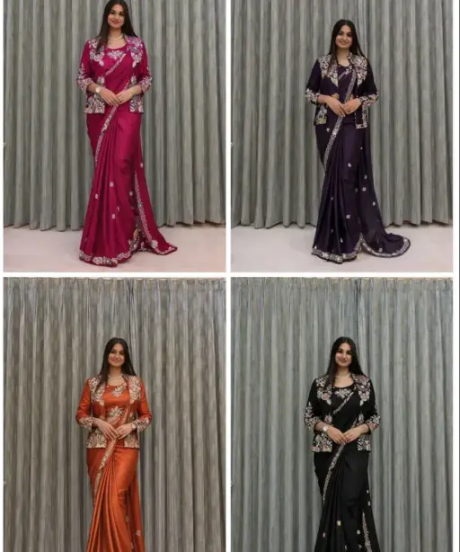 Bt 7142 Crep Satin Ready to Wear Saree with Koti Collection