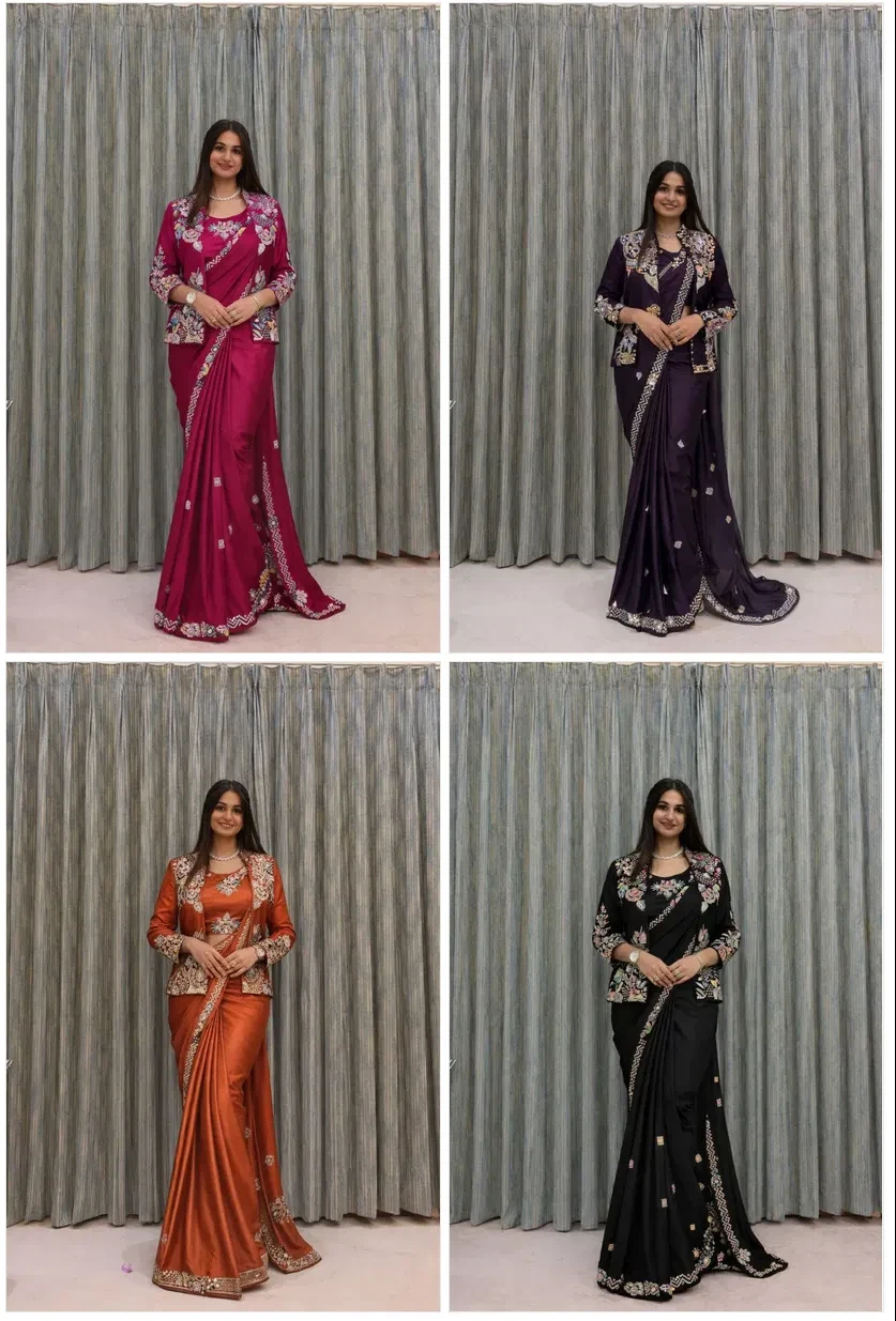 Bt 7142 Crep Satin Ready to Wear Saree with Koti Collection