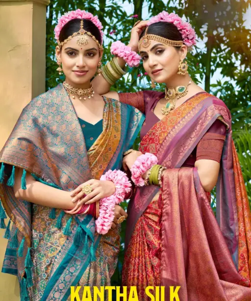 Bunawat Kantha Silk Sangam Prints Soft Silk Woven Worked Festive Saree Collection