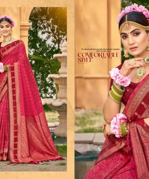 Bunawat Lazrre Silk Sangam Prints Soft Silk Woven Work Traditional Saree Collection