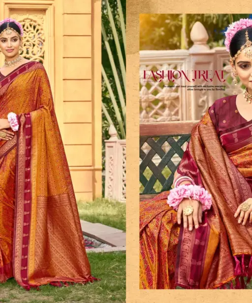 Bunawat Lazrre Silk Sangam Prints Soft Silk Woven Work Traditional Saree Collection