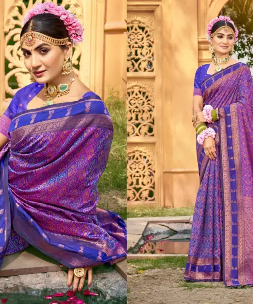 Bunawat Lazrre Silk Sangam Prints Soft Silk Woven Work Traditional Saree Collection