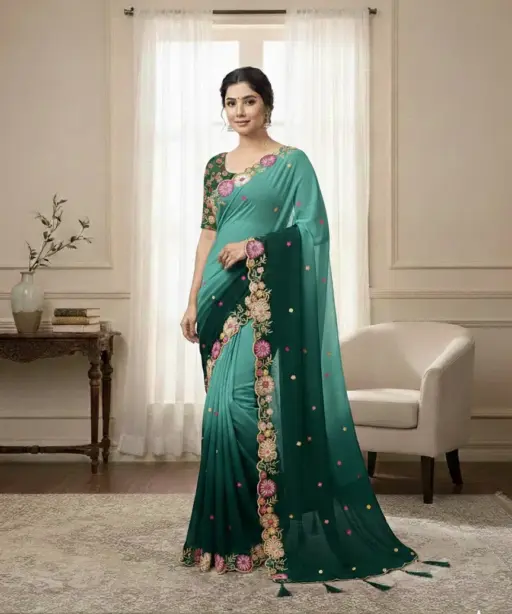 Ds 716 Multi Colour Sequence Embroidery Georgette Saree Collection