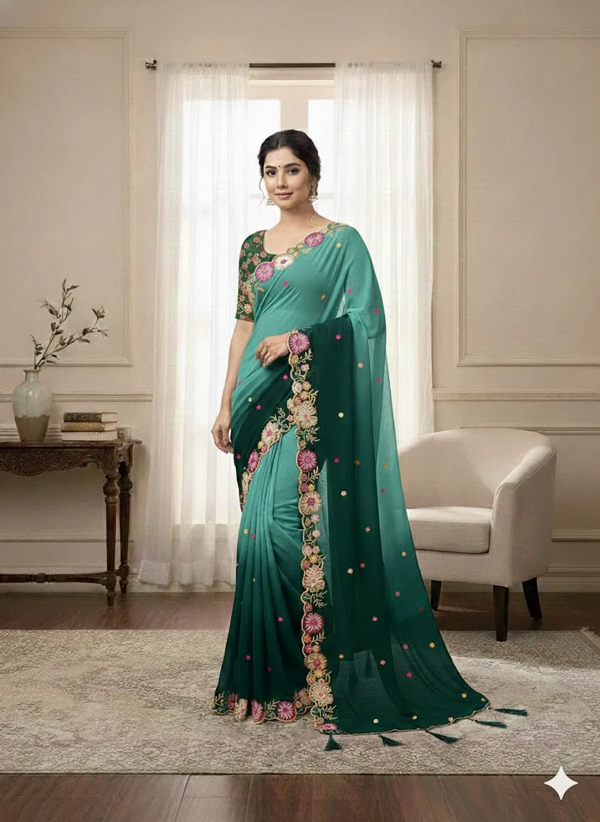 Ds 716 Multi Colour Sequence Embroidery Georgette Saree Collection