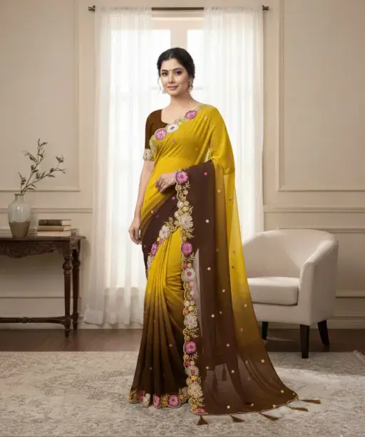 Ds 716 Multi Colour Sequence Embroidery Georgette Saree Collection