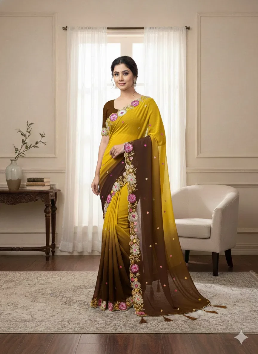 Ds 716 Multi Colour Sequence Embroidery Georgette Saree Collection