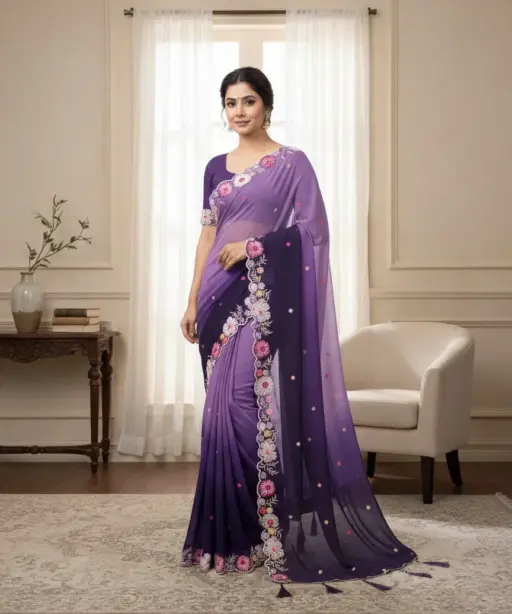 Ds 716 Multi Colour Sequence Embroidery Georgette Saree Collection