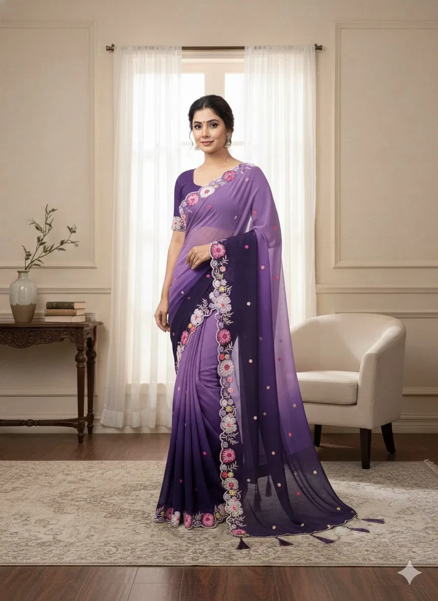 Ds 716 Multi Colour Sequence Embroidery Georgette Saree Collection
