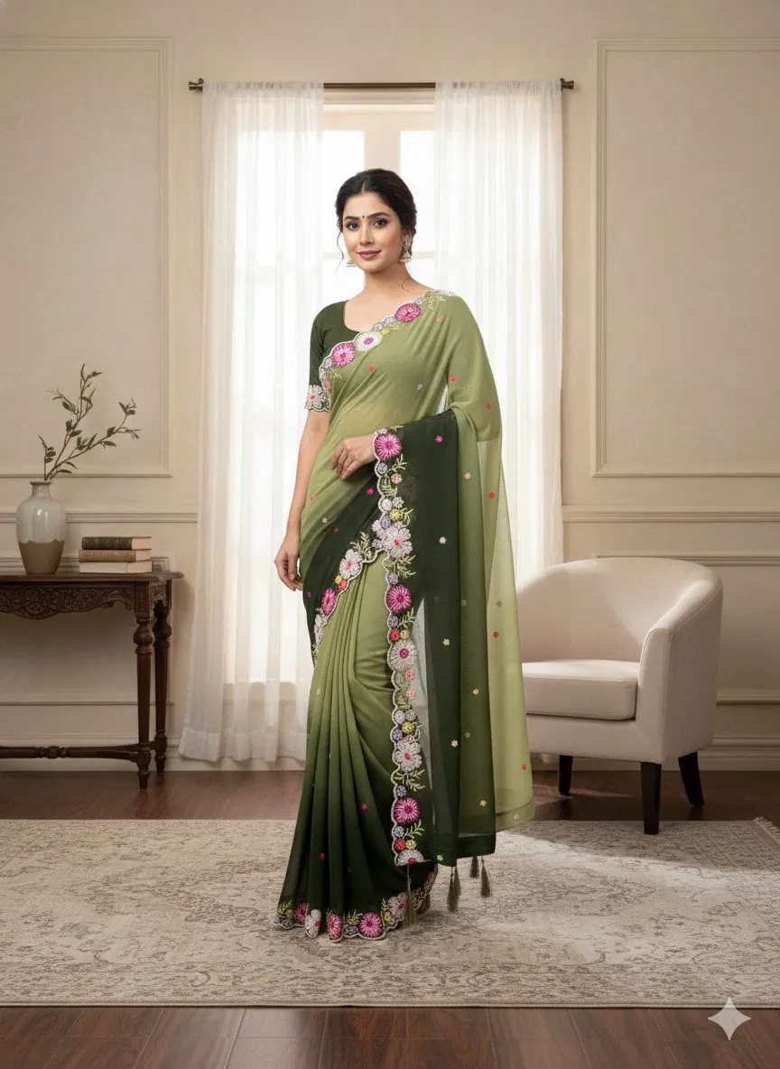 Ds 716 Multi Colour Sequence Embroidery Georgette Saree Collection