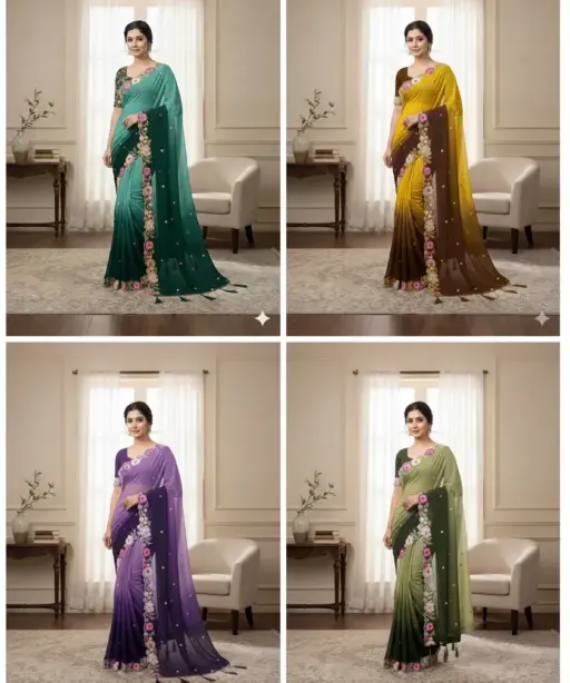 Ds 716 Multi Colour Sequence Embroidery Georgette Saree Collection