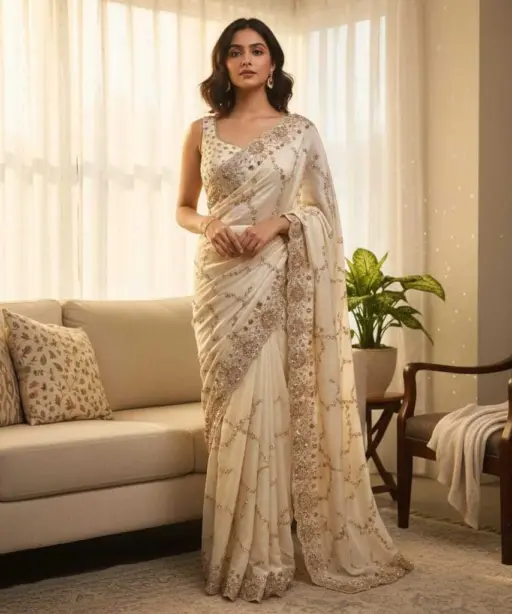 Ds Beed 07 Gold Beeds Sequence Wedding Wear Saree