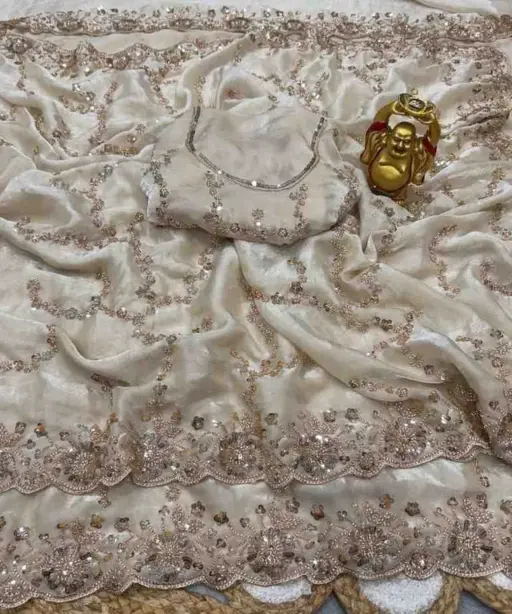 Ds Beed 07 Gold Beeds Sequence Wedding Wear Saree