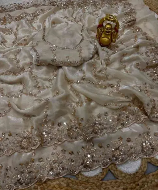 Ds Beed 07 Gold Beeds Sequence Wedding Wear Saree