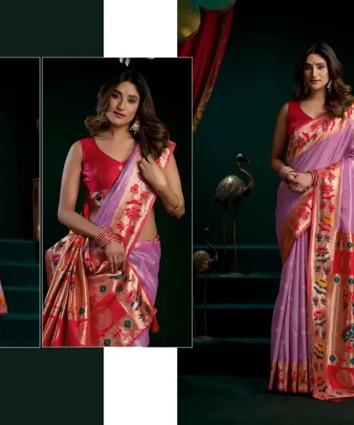 Gobuni Seerat Tissue Paithani with Lotus Zari Border Saree Collection