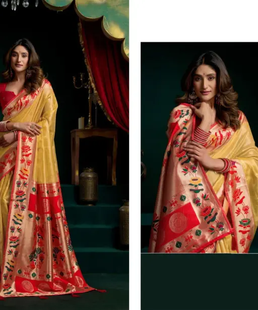 Gobuni Seerat Tissue Paithani with Lotus Zari Border Saree Collection