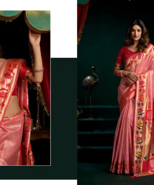 Gobuni Seerat Tissue Paithani with Lotus Zari Border Saree Collection