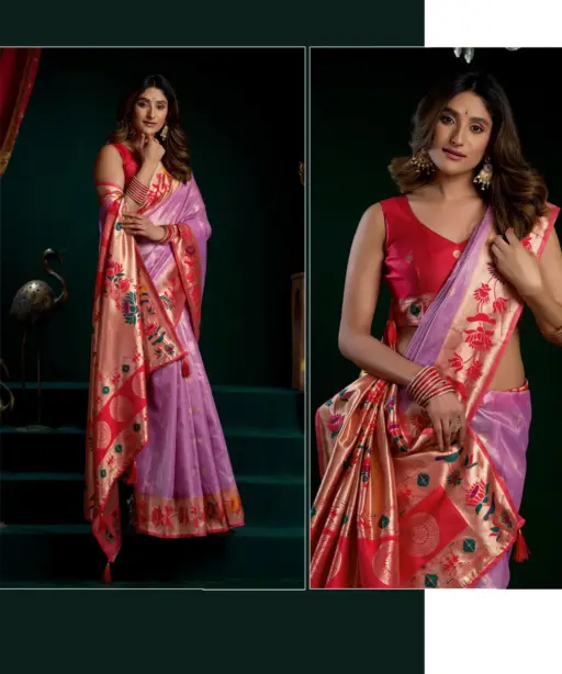Gobuni Seerat Tissue Paithani with Lotus Zari Border Saree Collection