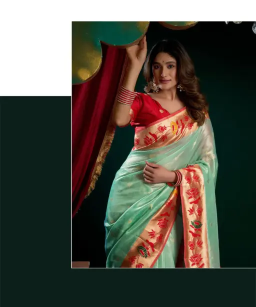 Gobuni Seerat Tissue Paithani with Lotus Zari Border Saree Collection