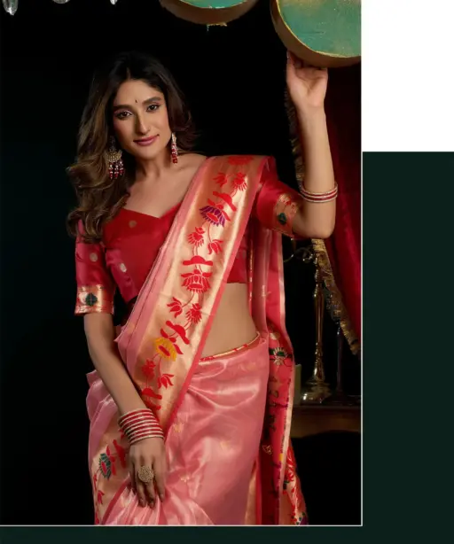 Gobuni Seerat Tissue Paithani with Lotus Zari Border Saree Collection