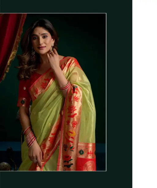 Gobuni Seerat Tissue Paithani with Lotus Zari Border Saree Collection