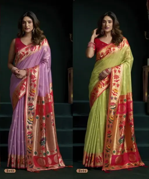 Gobuni Seerat Tissue Paithani with Lotus Zari Border Saree Collection