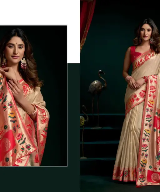 Gobuni Seerat Tissue Paithani with Lotus Zari Border Saree Collection