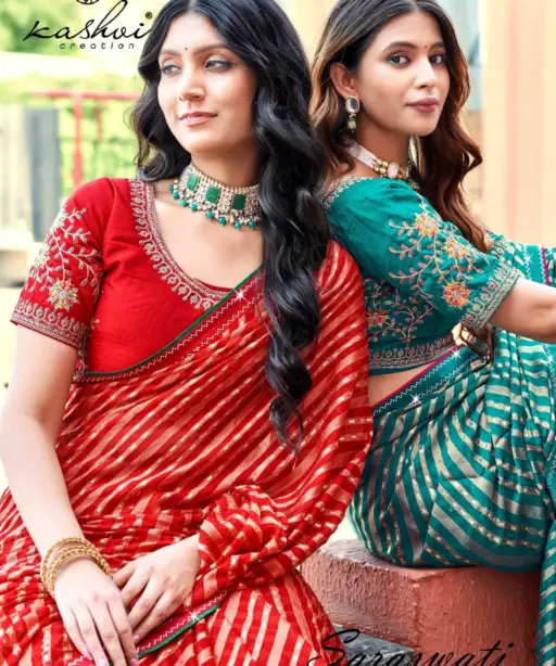 Kashvi Saraswati Dull Moss Brasso with Work Saree Collection