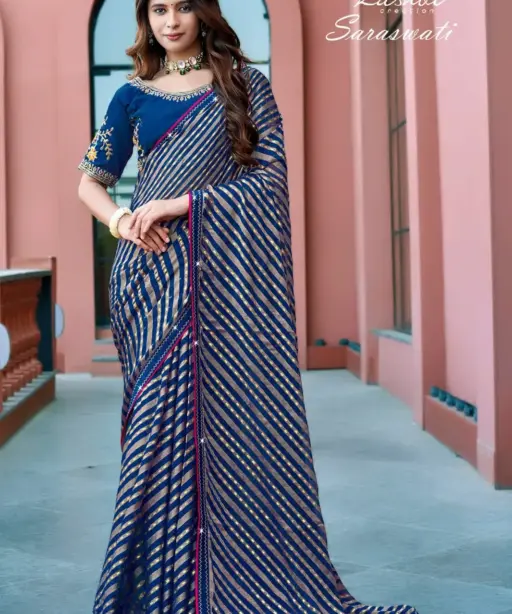 Kashvi Saraswati Dull Moss Brasso with Work Saree Collection