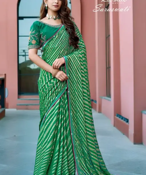 Kashvi Saraswati Dull Moss Brasso with Work Saree Collection