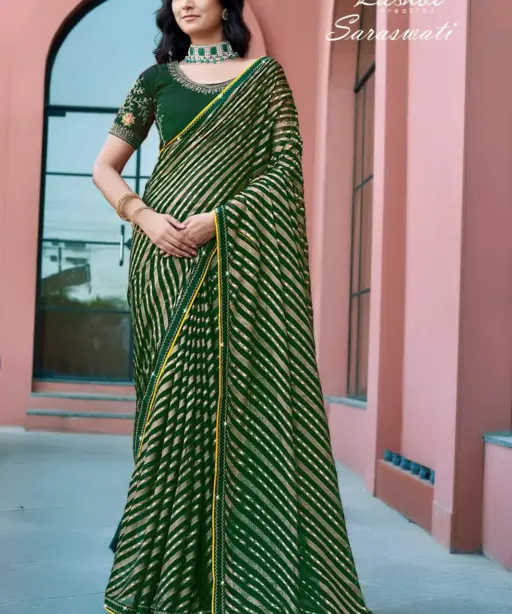 Kashvi Saraswati Dull Moss Brasso with Work Saree Collection