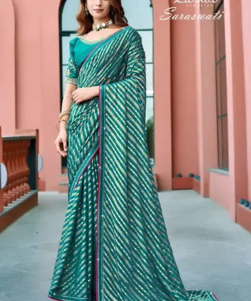Kashvi Saraswati Dull Moss Brasso with Work Saree Collection