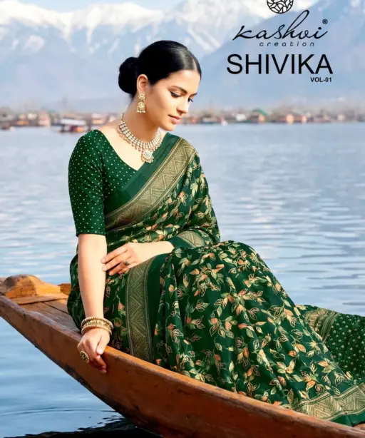 Kashvi Shivika Vol 1 Black Moss Foil Print Casual Wear Saree Collection