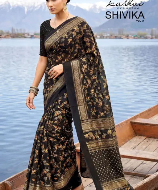 Kashvi Shivika Vol 1 Black Moss Foil Print Casual Wear Saree Collection