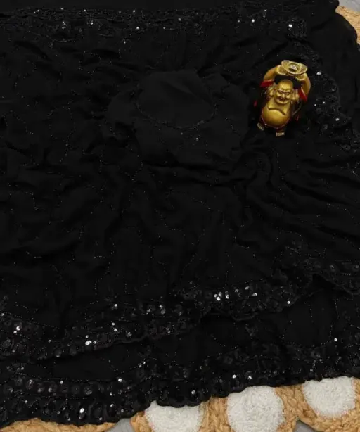 Kc 1004 Georgette Black Beeds Bollywood Fancy Saree