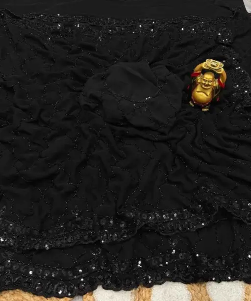 Kc 1004 Georgette Black Beeds Bollywood Fancy Saree