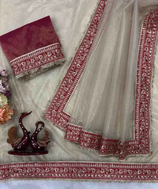 Kc 2083 Soft Twil Net Sequance Designer Saree