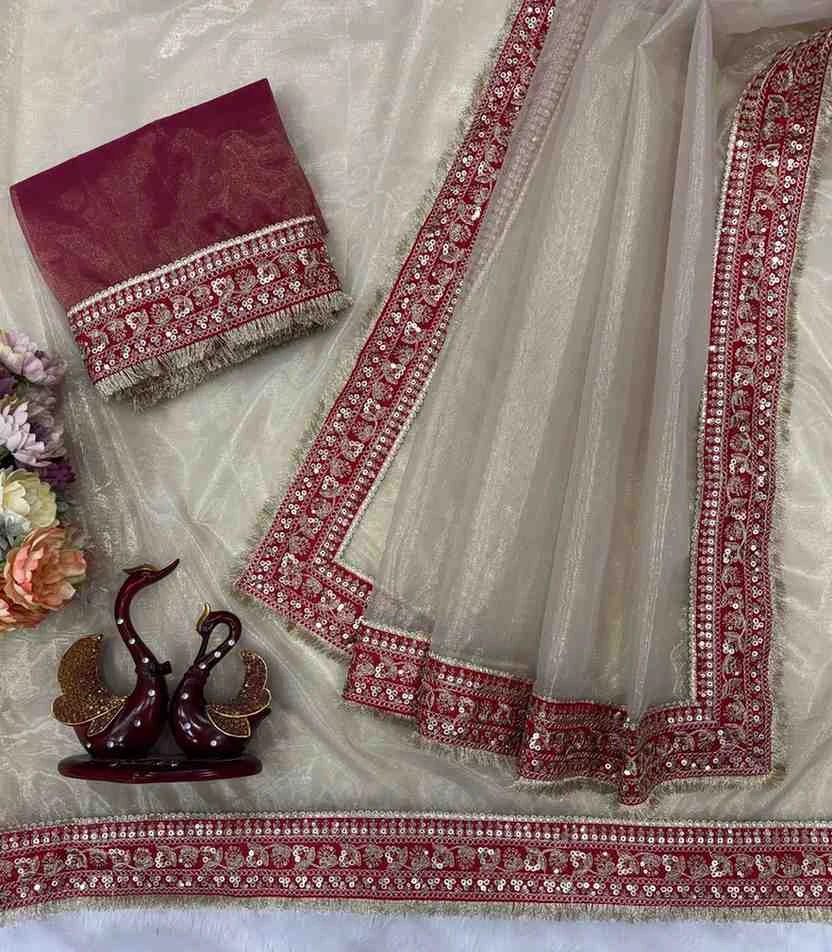 Kc 2083 Soft Twil Net Sequance Designer Saree